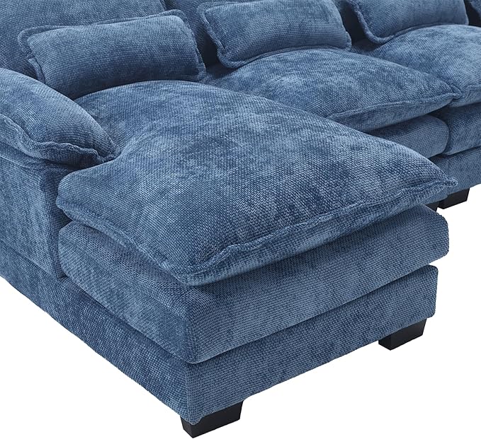 6 Seater Overstuffed Modular Sectional Sofa Cloud Couch with Double Chaise Lounge, U Shaped Chenille Upholstered Leisure Sofa&Couches with Memory Foam and Waist Pillows for Living Room Office - LeafyLoom