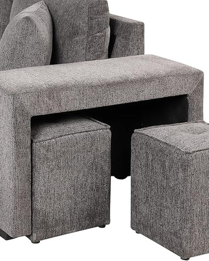 L Shaped Reversible Sleeper Sectional Sofa Pull Out Couch Bed with Storage Chaise Lounge and 2 Stools, Button Tufted Chenille Upholstered Convertible Pullout Sofabed for Living Room Office - LeafyLoom