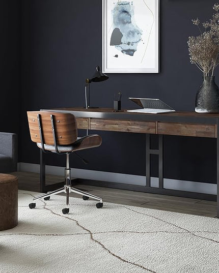 SIMPLIHOME Erina SOLID WOOD and Metal Modern Industrial 72 inch Wide Home Office Desk, Writing Table, Workstation, Study Table Furniture in Rustic Natural Aged Brown with 2 Drawers - LeafyLoom