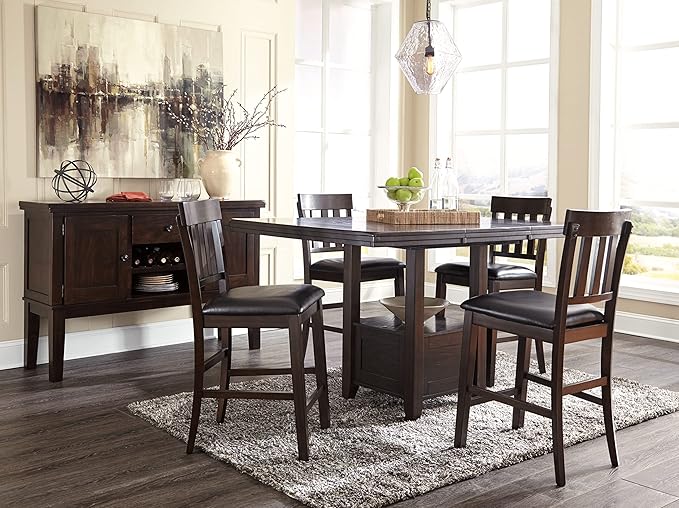 Signature Design by Ashley Haddigan Traditional Rectangular 36" Counter Height Dining Extension Table, Dark Brown - LeafyLoom