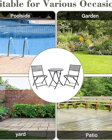 BACKYARD EXPRESSIONS PATIO · HOME · GARDEN 3 Pc 3 Piece Folding Outdoor Bistro, Wicker Furniture Table and Chairs for Garden, Backyard, Porch, Patio Conversation Set, Grey/Black - LeafyLoom