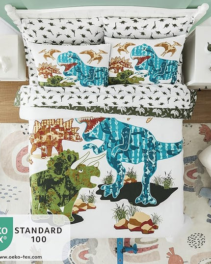 KALEIDOSPACE Gilrs Boys Bedding Sets Twin, 5 Piece Glow in The Dark Dinosaur Bed in A Bag-1 Comforter,1 Pillow Sham, 1 Pillowcase, 1 Flat Sheet, 1 Fitted Sheet - LeafyLoom