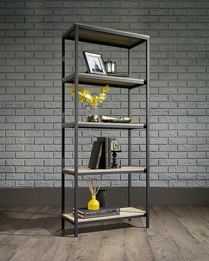 Sauder North Avenue Tall Bookcase/Bookshelf, for TVs up to 36", Charter Oak finish - LeafyLoom