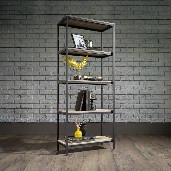 Sauder North Avenue Tall Bookcase/Bookshelf, for TVs up to 36", Charter Oak finish - LeafyLoom