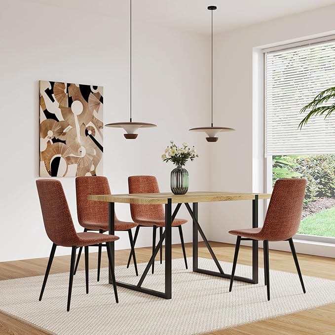 NicBex Dining Chairs Set of 4 Modern Upholstered Linen Dining Room Kitchen Chairs with Black Metal Legs,Side Chairs for Dining Room, Kitchen,Living Room, and Restaurants,Caramel - LeafyLoom