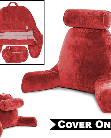 Husband Pillow XXL Cover Only Red, Cozy Microfiber Bed Rest Pillow Cover with Arms - Array of Colors - Generous Side and Back Pockets for Your Favorite Comfy Reading Pillow - LeafyLoom