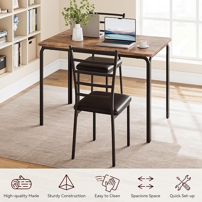 IDEALHOUSE Dining Table for 4, Small Table and Chairs Set of 4, Dinette Set for 4, Square Dinner Table Set, 5 Piece Kitchen & Dining Room Sets for Small Space (Vintage, Dining Table with 4 Chairs) - LeafyLoom
