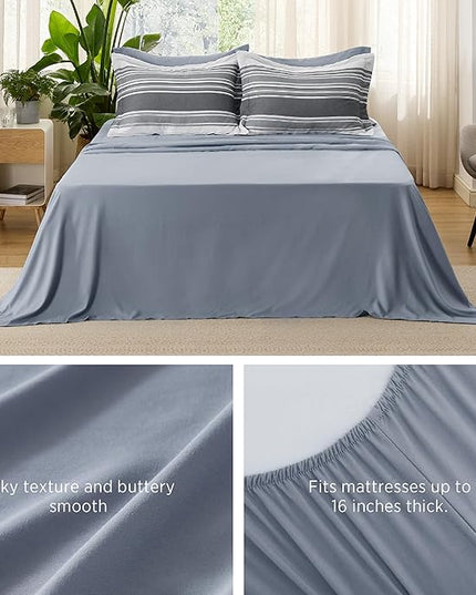 Bedsure Bed in a Bag King 7 Pieces - Striped Beddding sets, King Comforter Sets with Comforter, Fitted Sheet, Flat Sheet, Pillowcase & Shams - LeafyLoom