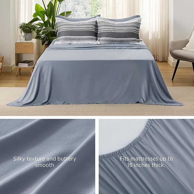 Bedsure Bed in a Bag King 7 Pieces - Striped Beddding sets, King Comforter Sets with Comforter, Fitted Sheet, Flat Sheet, Pillowcase & Shams - LeafyLoom