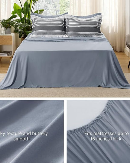 Bedsure Bed in a Bag Queen 7 Pieces - Striped Beddding sets, Queen Comforter Sets with Comforter, Fitted Sheet, Flat Sheet, Pillowcase & Shams - LeafyLoom