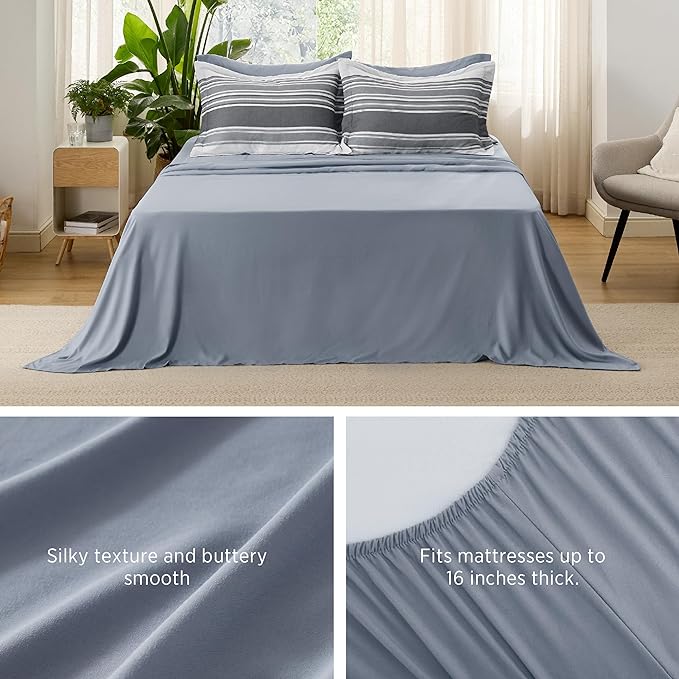 Bedsure Bed in a Bag Queen 7 Pieces - Striped Beddding sets, Queen Comforter Sets with Comforter, Fitted Sheet, Flat Sheet, Pillowcase & Shams - LeafyLoom