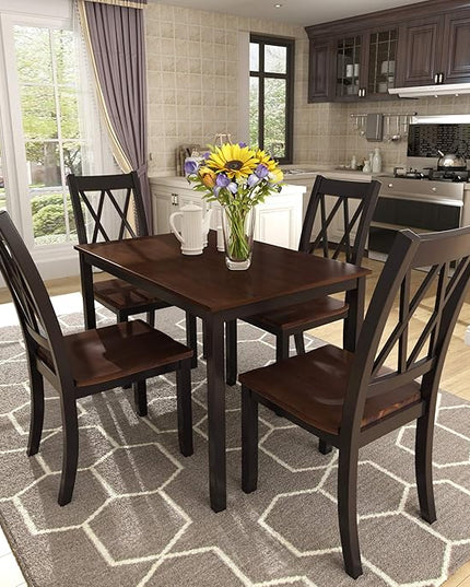 NicBex Dining Room Table Set for 4 Kitchen Table and Chairs Dining Table Set Home Kitchen Table and Chairs Wood Dining Set for Kitchen, Dining Room, Dinette, Breakfast Nook, Black - LeafyLoom