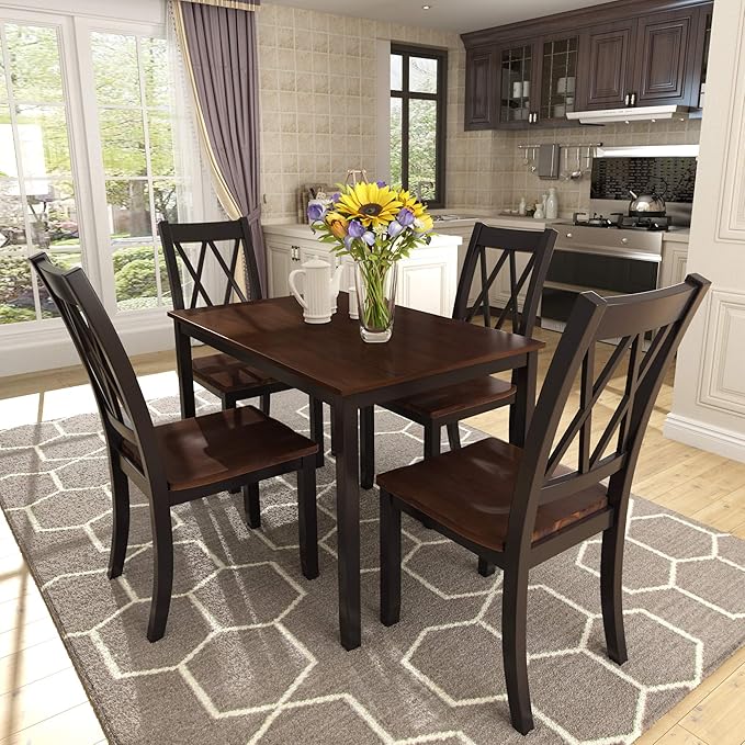 NicBex Dining Room Table Set for 4 Kitchen Table and Chairs Dining Table Set Home Kitchen Table and Chairs Wood Dining Set for Kitchen, Dining Room, Dinette, Breakfast Nook, Black - LeafyLoom