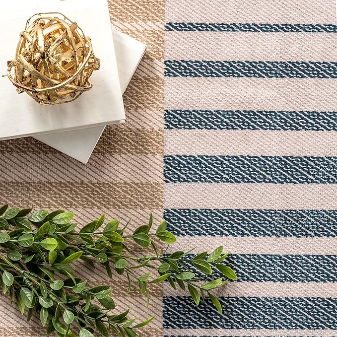 nuLOOM Lennie Modern Multi Striped Machine Washable Ultra Thin Area Rug, 3' x 5', Beige - LeafyLoom