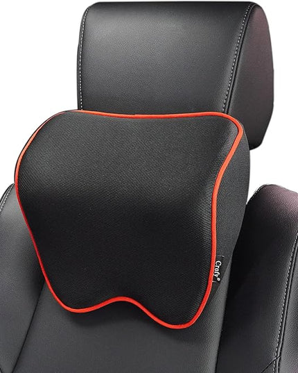 2 Pack Car Neck Pillow, Softness Car Headrest Pillow for Driving with Adjustable Strap, 100% Memory Foam and Breathable Removable Cover, Comfortable Ergonomic Design (Red Side Rope) - LeafyLoom