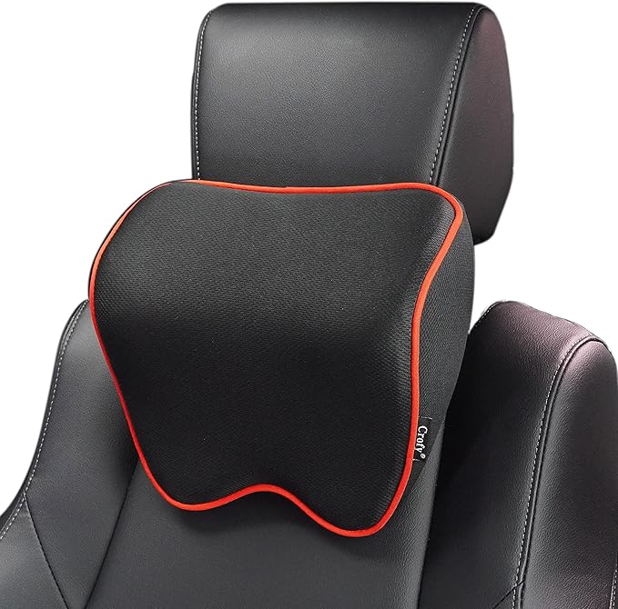 2 Pack Car Neck Pillow, Softness Car Headrest Pillow for Driving with Adjustable Strap, 100% Memory Foam and Breathable Removable Cover, Comfortable Ergonomic Design (Red Side Rope) - LeafyLoom
