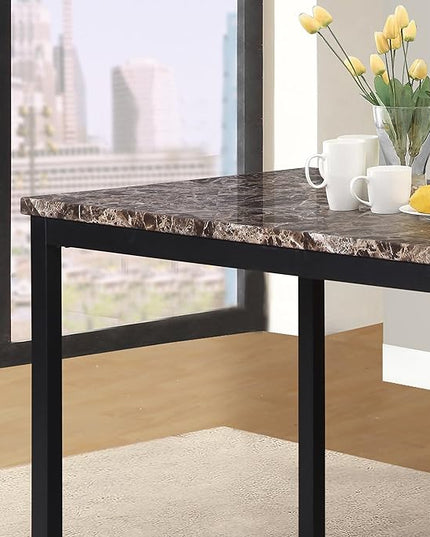 Roundhill Furniture Noyes Metal Dining Table with Laminated Faux Marble Top - LeafyLoom