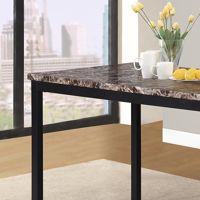 Roundhill Furniture Noyes Metal Dining Table with Laminated Faux Marble Top - LeafyLoom