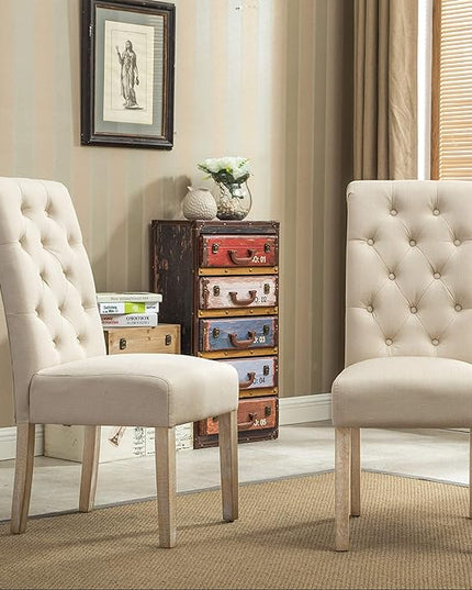 Roundhill Furniture Habit Solid Wood Tufted Parsons Dining Chair (Set of 2), Tan - LeafyLoom