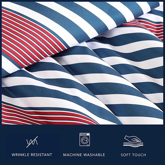 Nautica - Comforter Set, Soft Reversible Bedding with Matching Sham, Striped Home Decor, Dorm Room Essentials (Kennedy Stripe Navy Blue, Twin/Twin XL) - LeafyLoom