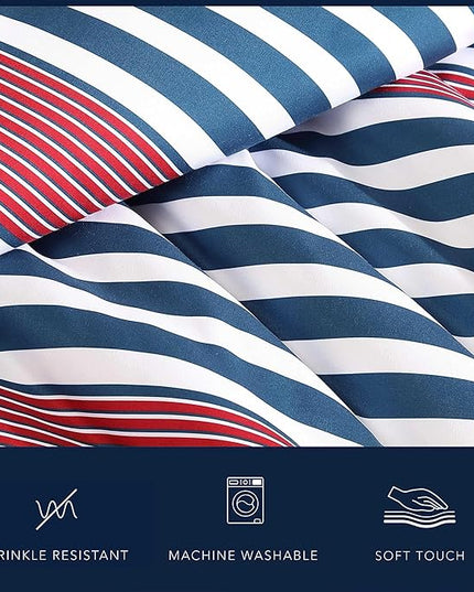 Nautica - Comforter Set, Soft Reversible Bedding with Matching Shams, Striped Home Decor (Kennedy Stripe Navy Blue, King) - LeafyLoom