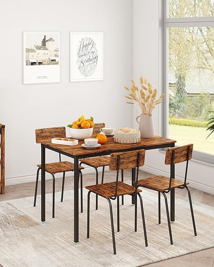 NicBex Bar Table and Chairs Set Small Kitchen Table Set for 4 Dining Table Set 5-Piece Dining Chair with Backrest for Small Space, Industrial Style, Sturdy Construction, Rustic Brown - LeafyLoom