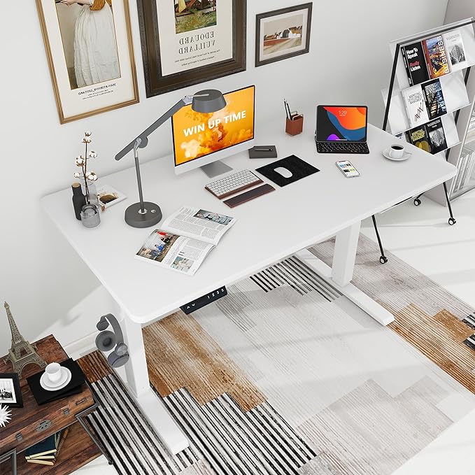 Whole Piece Standing Desk, 48 x 24 in, Electric, 176 lbs Capacity, Adjustable Height Desk for Home & Office, White - LeafyLoom