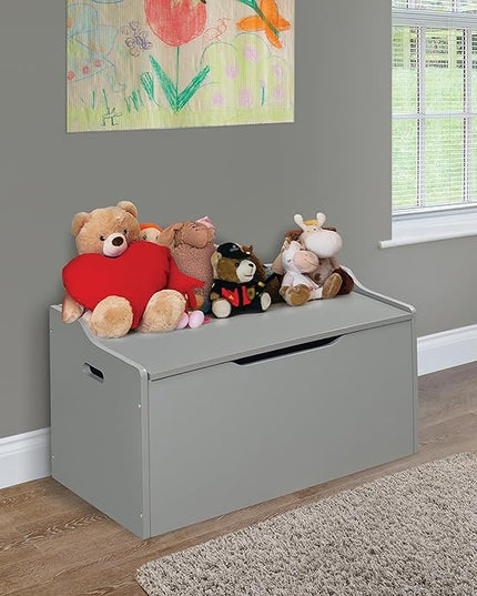 Badger Basket Kid's Wooden Toy Box and Storage Bench Seat with Safety Hinge - Gray - LeafyLoom