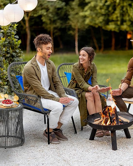 YITAHOME 3-Piece Outdoor Patio Furniture Wicker Bistro Set, All-Weather Rattan Conversation Chairs for Backyard, Balcony and Deck with Soft Cushions, Glass Side Table (Gray+Navy Blue) - LeafyLoom