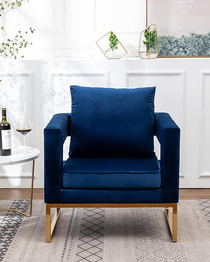 Roundhill Furniture Lenola Upholstered Accent Arm Chair, Blue 29.75D x 27.5W x 34.5H Inch - LeafyLoom