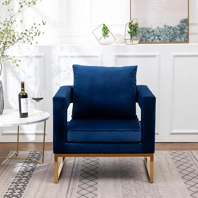 Roundhill Furniture Lenola Upholstered Accent Arm Chair, Blue 29.75D x 27.5W x 34.5H Inch - LeafyLoom