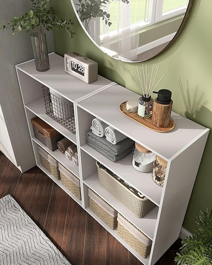 Apexa 3-Tier Cube Storage Organizer Shelves, Stackable Wood Bookcase Fits Cubby Bins for Organization, Dorm Teen Room Decor & Home Office, Greige - LeafyLoom
