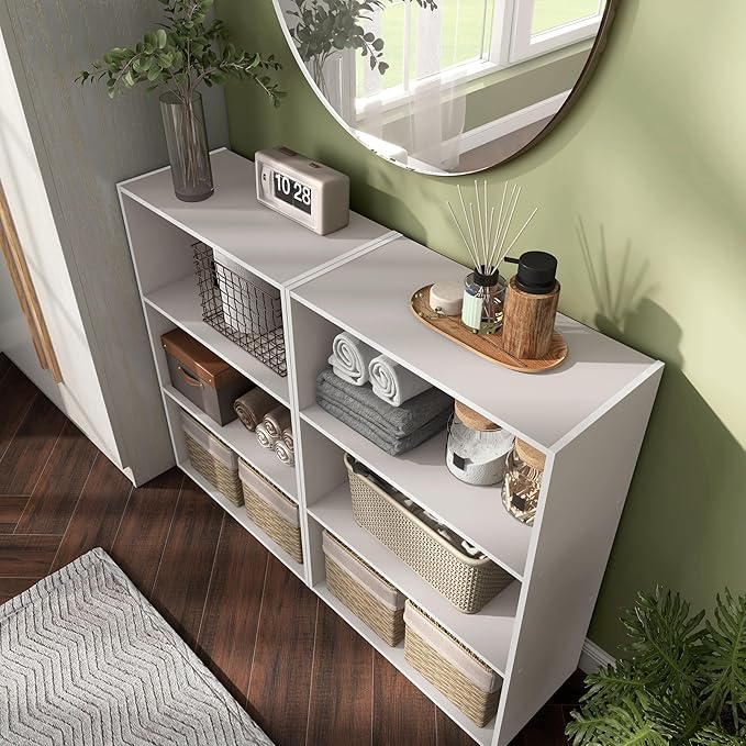 Apexa 3-Tier Cube Storage Organizer Shelves, Stackable Wood Bookcase Fits Cubby Bins for Organization, Dorm Teen Room Decor & Home Office, Greige - LeafyLoom