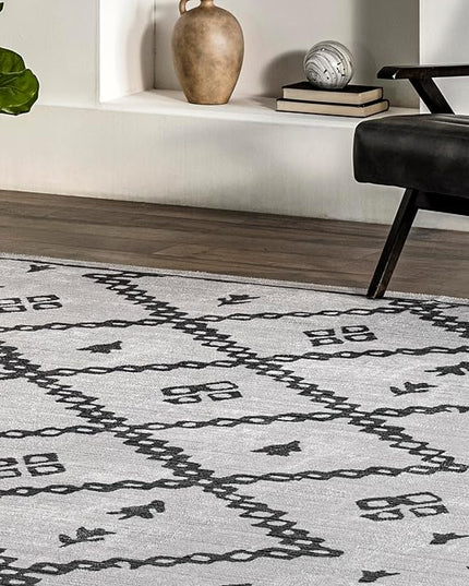 nuLOOM Celesta Bohemian Trellis Machine Washable Ultra Thin Runner Rug, 2' 6" x 8', Ivory - LeafyLoom