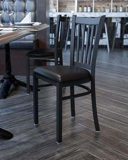 Flash Furniture 4 Pack HERCULES Series Black Vertical Back Metal Restaurant Chair - Black Vinyl Seat - LeafyLoom