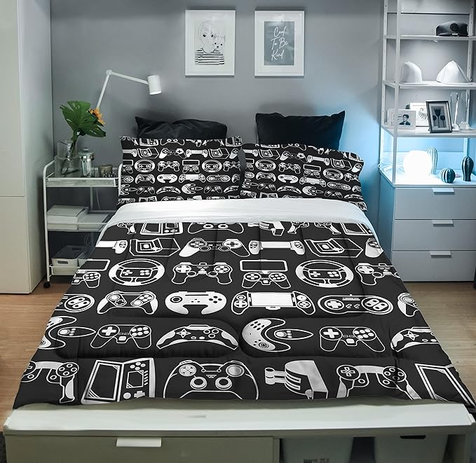 Sunnycitron Gamer Comforter Set for Boys Gaming Bed Comforter Sets Gamer Bedding Sets Boys Gaming Comforter Sets Full Size Bed Set Teen Boy Room Decor,1 Comforter 2 Pillowcases - LeafyLoom