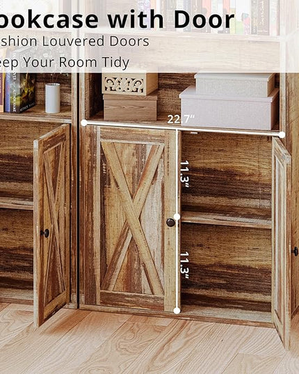IRONCK Industrial Bookshelves and Bookcases with Doors Set of 2 Floor Standing 6 Shelf Display Storage Shelves 70 in Tall Bookcase for Home Office, Living Room - LeafyLoom