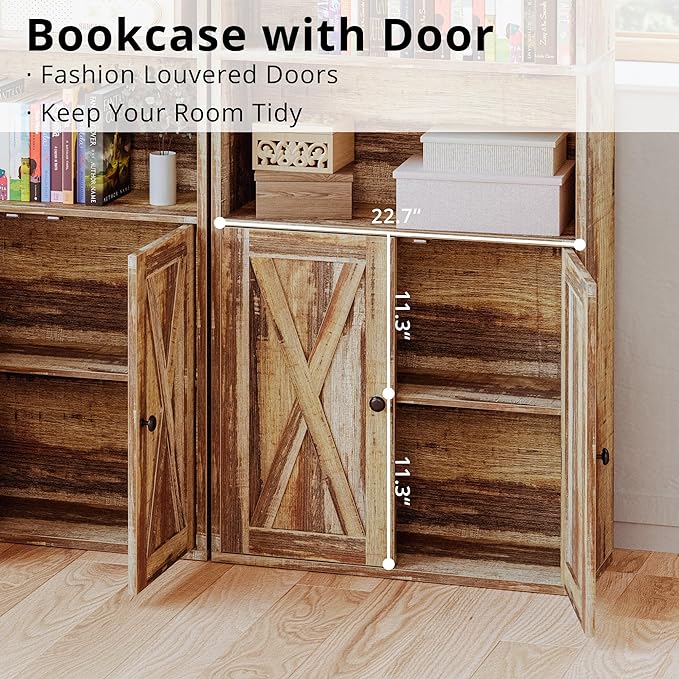 IRONCK Industrial Bookshelves and Bookcases with Doors Set of 2 Floor Standing 6 Shelf Display Storage Shelves 70 in Tall Bookcase for Home Office, Living Room - LeafyLoom