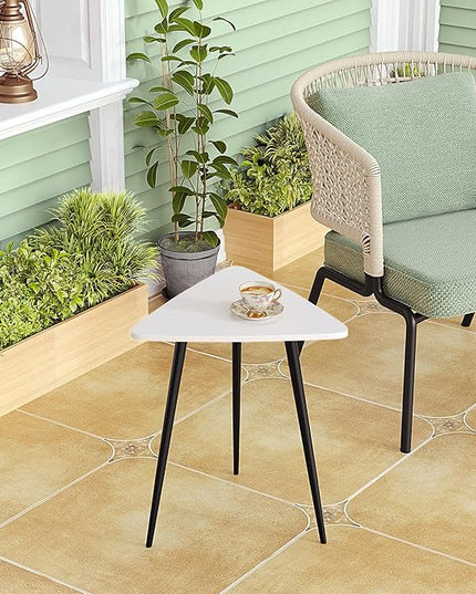 SAYGOER White End Table for Small Places Triangle Side Tables Modern Sofa Table for Living Room Bedroom Office Small Night Stand Metal Legs Bedside Table White Home Decor, Easy Assembly - LeafyLoom