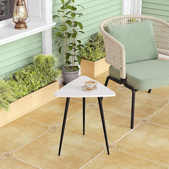 SAYGOER White End Table for Small Places Triangle Side Tables Modern Sofa Table for Living Room Bedroom Office Small Night Stand Metal Legs Bedside Table White Home Decor, Easy Assembly - LeafyLoom