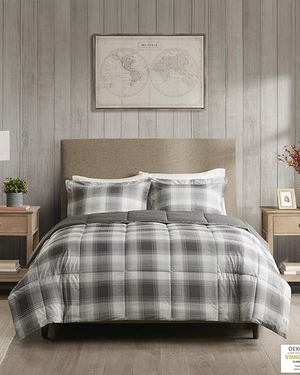 Woolrich Comforter Set, Cabin Lodge, Warm Cover for Colder Season, Modern Cottage-Inspired Down Alternative Ultra Soft Microfiber Bedding, Matching Sham, Plaid Grey Twin 2 Piece - LeafyLoom