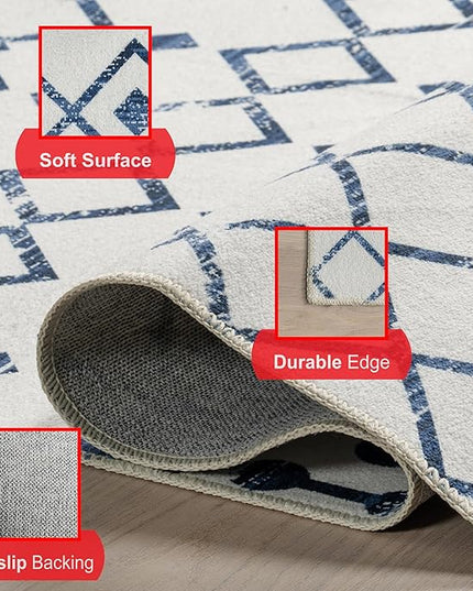 nuLOOM Moroccan Blythe Machine Washable Ultra Thin Area Rug, 8' x 10', Blue - LeafyLoom