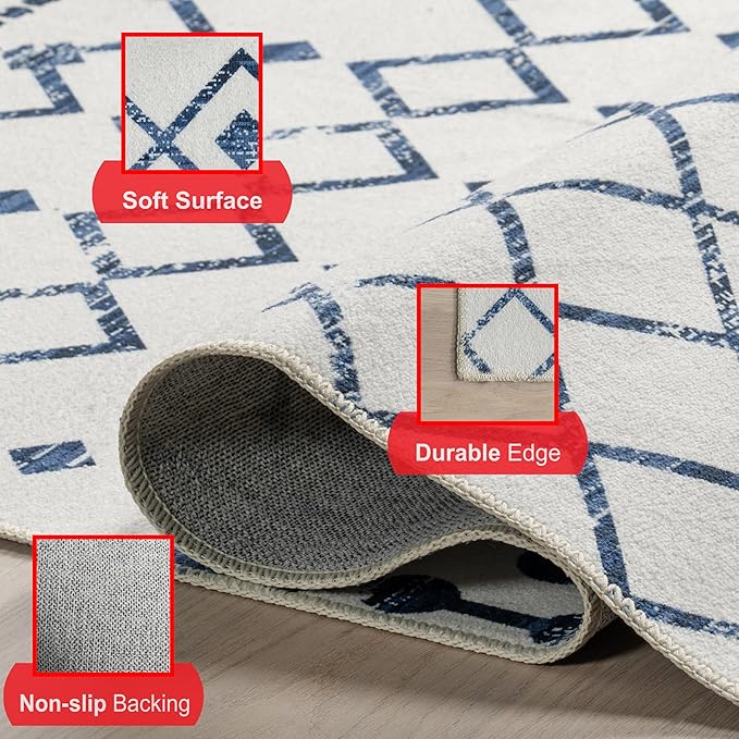 nuLOOM Moroccan Blythe Machine Washable Ultra Thin Area Rug, 8' x 10', Blue - LeafyLoom