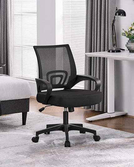 Yaheetech Office Chair Ergonomic Computer Chair Mid Back Adjustable Desk Chair with Lumbar Support Armrest, Swivel Rolling Mesh Task Gaming Chair for Home Office Work Study, Black - LeafyLoom