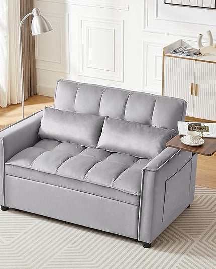 Comfy Cute Tufted Upholstered Loveseat Sofa with Pull Out Sleeper Couch Bed and 2 Pillows,Modern Convertible Love Seat Sofabed for Computer & Coffee Living Room Furniture Sets - LeafyLoom