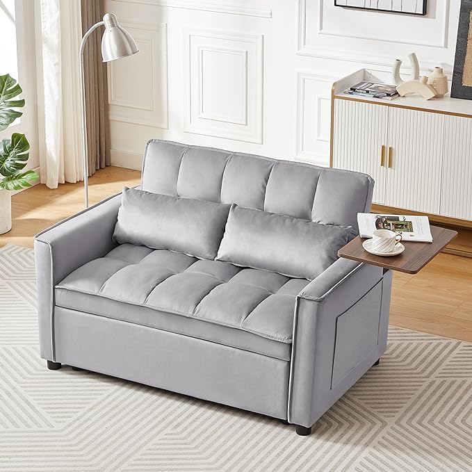 Comfy Cute Tufted Upholstered Loveseat Sofa with Pull Out Sleeper Couch Bed and 2 Pillows,Modern Convertible Love Seat Sofabed for Computer & Coffee Living Room Furniture Sets - LeafyLoom