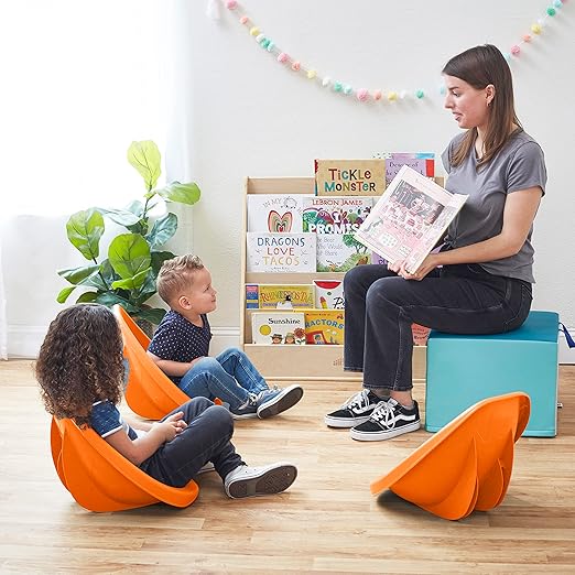 ECR4Kids Leaf Floor Seat, Rocker Chair, Orange, 6-Piece - LeafyLoom