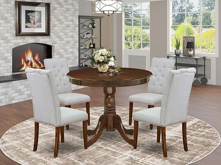 East West Furniture ANEL5-AWA-05 Antique 5 Piece Modern Set Includes a Round Dining Room Table with Pedestal and 4 Parson Chairs, 36x36 Inch - LeafyLoom