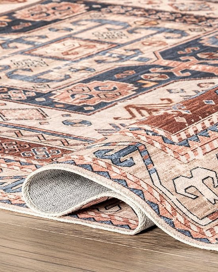 nuLOOM Órla Tribal Bordered Machine Washable Ultra Thin Area Rug, 8' x 10', Rust - LeafyLoom