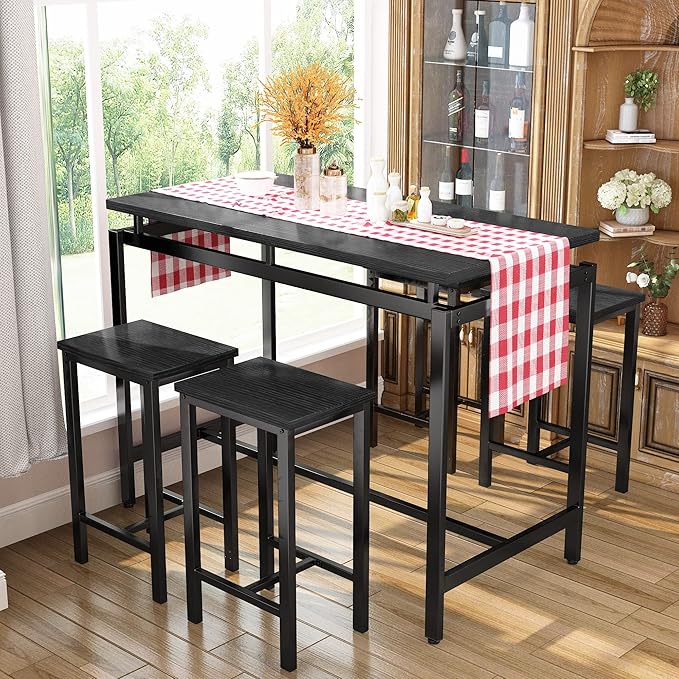 DKLGG Dinner Table Set for 4, Modern Kitchen Table and Chairs for 4 Wooden Top and Adjustable Metal Legs, Small Dining Room Table Set 5 Pieces Compact Design for Small Space - LeafyLoom